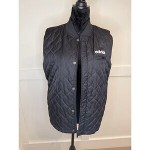 Adidas Quilted Puffer Vest Black Womens Zip Snap Button Logo